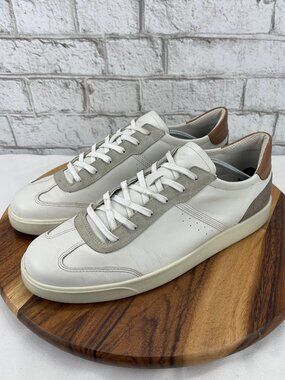 Ecco Street Lite Mens 12/46 White Brown Leather FluidForm Casual Sneakers Shoes